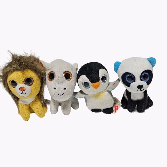 Teenie Beanie Boos 3 Inch Plush Lion Rhino Penguin Panda McDonalds Toy Lot Of 4 - Picture 1 of 6